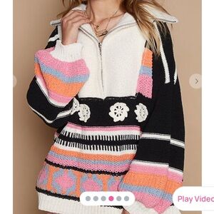 POL Pastel Peaks - Black and Cream Textured Sweater